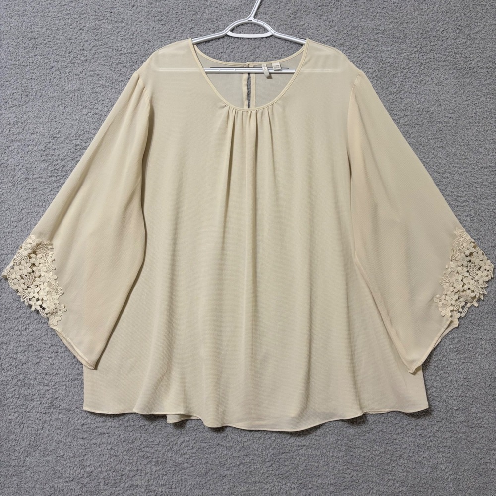 Work Casual Lace Sleeve Blouse Career Office Cream Flowy Plus Size 26/28W